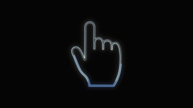 Backhand Index Pointing Up Icon Neon Seamless Loop 4K with Black Background Animated Promotional Typography for Video Editing