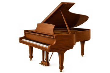 Grand piano made of wood, a classic musical instrument for performances, concerts, and education, transparent background