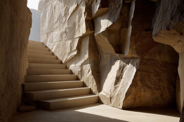 A staircase made of warm stone illuminated by sunlight, symbolizing growth, progress, and the steady rise toward achievement.