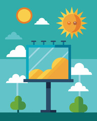 Fototapeta premium A billboard powered by the everrenewable sun promoting products and services with its catchy visuals.. Vector illustration