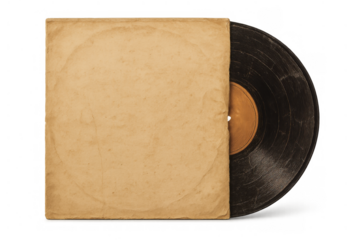 Vinyl record peeking from an aged paper sleeve, symbolizing vintage music, retro sound, and classic audio nostalgia