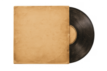 Vintage vinyl record album and blank sleeve, retro music audio media with copy space, transparent background