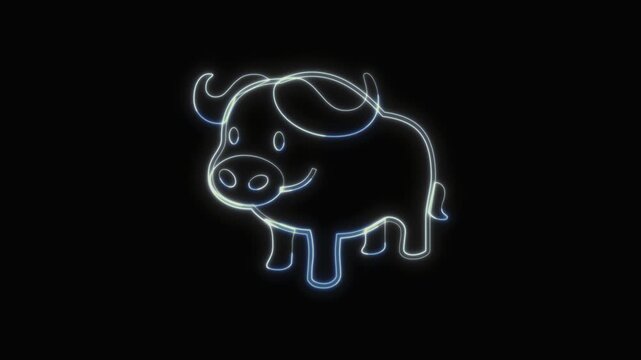Buffalo Icon Neon Seamless Loop 4K with Black Background Animated Promotional Typography for Video Editing