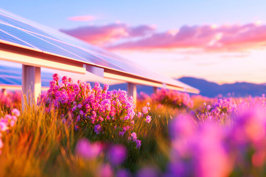 Solar energy farm on agricultural land large photovoltaic field renewable power