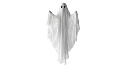 White ghost costume hanging isolated on white background