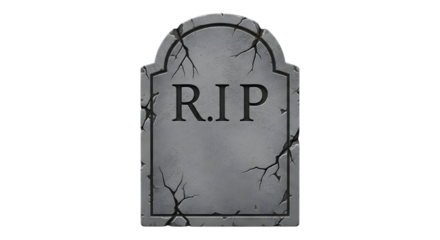 Cracked tombstone with rip inscription isolated on white background