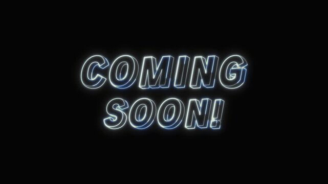 Coming Soon Neon Text Seamless Loop 4K Black Background Animated Promotional Typography for Video Editing