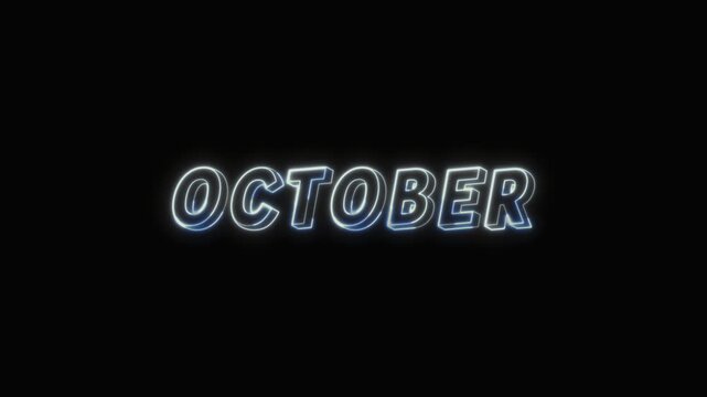 October Neon Text Seamless Loop 4K Black Background Animated Promotional Typography for Video Editing
