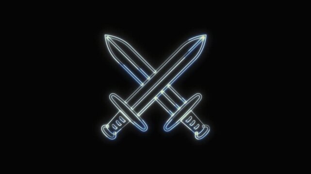 Crossed Swords Icon Neon Seamless Loop 4K with Black Background Animated Promotional Typography for Video Editing