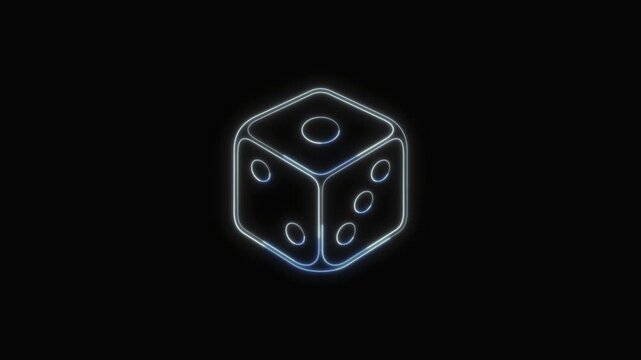 Dice Icon Neon Seamless Loop 4K with Black Background Animated Promotional Typography for Video Editing