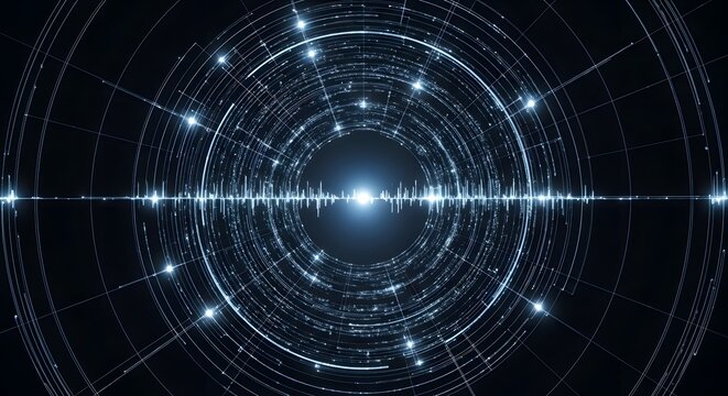 Abstract digital tunnel with glowing lines, data streams, and bright light – futuristic technology concept