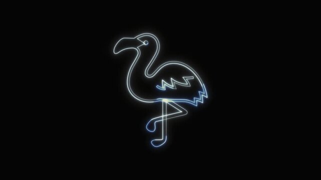 Flamingo Icon Neon Seamless Loop 4K with Black Background Animated Promotional Typography for Video Editing