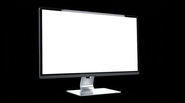 A monitor with a blank white screen on a silver stand against a black background in a studio shot