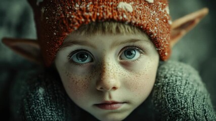 Young child with a fantasy-like appearance, possibly indicating an elf or mythical creature due to the pointed ears. - Powered by Adobe