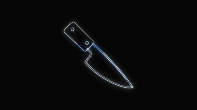 Kitchen Knife Icon Neon Seamless Loop 4K with Black Background Animated Promotional Typography for Video Editing