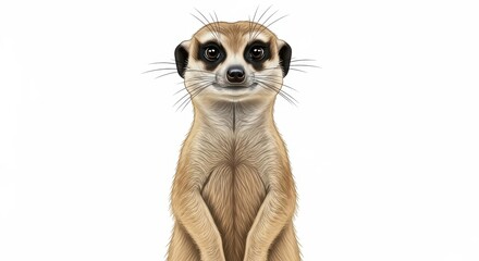 Cute Meerkat Standing Alert Looking at Camera Isolated on Transparent PNG Background