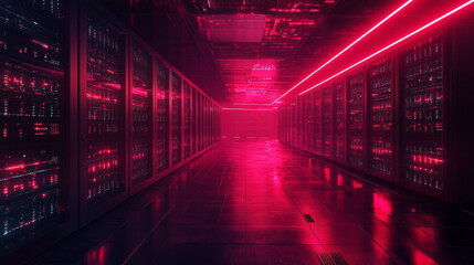 AI algorithm visualized as floating glowing lights above server racks symbolizing data processing digital intelligence cloud computing and futuristic technology in abstract visualization