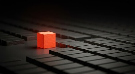 A distinct block stands alone, breaking free from the uniform arrangement, symbolizing self-determination, autonomy, and individuality, shape, choice, different