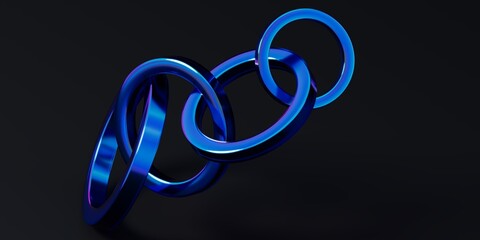 Obraz premium Abstract 3d rendering of a modern geometric iridescent metal ring on dark background