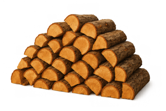 Fuel logs forming a neat stack of chopped wood, ready for burning in a fireplace. Preparing for warmth