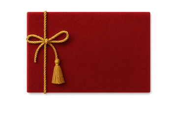 Diploma certificate cover in red velvet with golden cord and tassel, celebrating academic achievement and graduation on transparent background