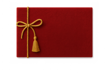 Diploma certificate cover in red velvet with golden cord and tassel, celebrating academic achievement and graduation on transparent background