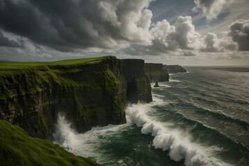 The raw, powerful beauty of one of the world's most famous coastlines, where towering cliffs meet the relentless force of the Atlantic Ocean.