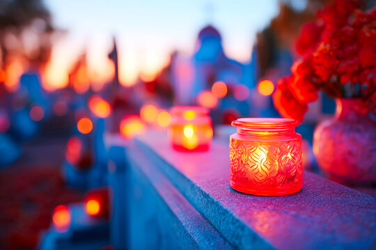 Polish cemetery lit with candles All Saints Day tradition night remembrance