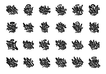 Vector collection of hand-drawn graffiti style crowns and abstract tags for urban street art design elements