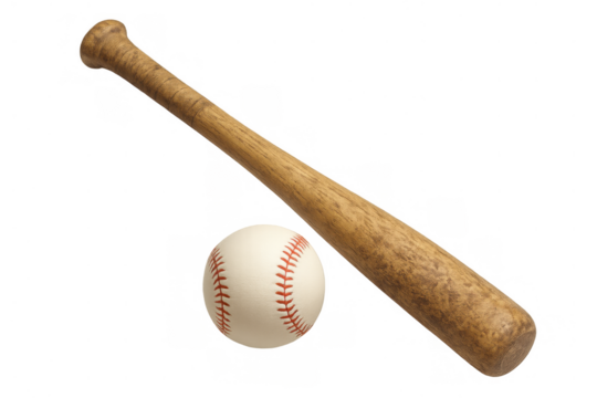 Baseball bat and ball for sports game with equipment, recreation, team, and play isolated on transparent background