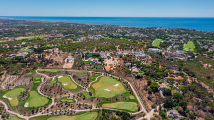 Vale de Lobo, Quinta de Lago, Faro, Portugal, aerial, Overhead view showcasing golf course elements...