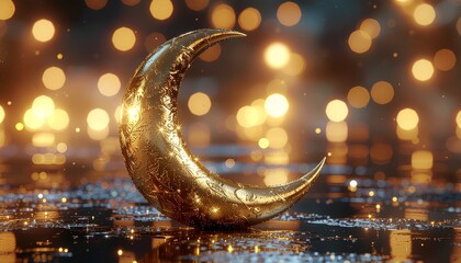 Fototapeta premium Luxurious Golden Crescent Moon with Bokeh Lights