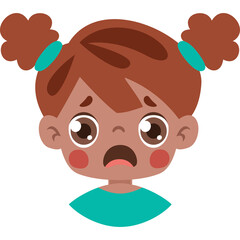 Young Child Expressing Sadness With Big Brown Eyes And Pigtails Wearing Teal Top Isolated On White Background