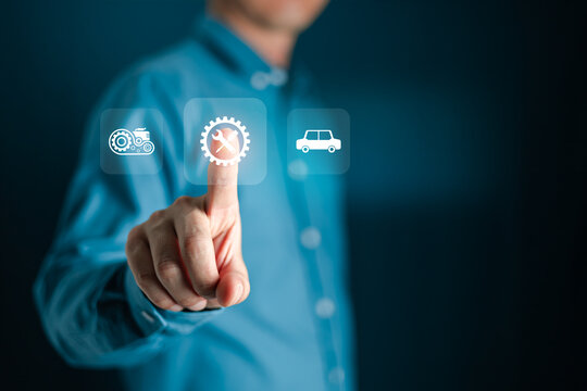 Car service and maintenance technology, Customer care, Software online concept, Women's Service Center Officer use tablets car defects check and maintenance topics for service