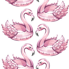 Colorful seamless pattern background wallpaper featuring playful pink flamingo floats creating a vibrant summer vibe perfect for beach vacations and festive occasions