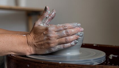Potter's Hands Shaping Clay on Pottery Wheel