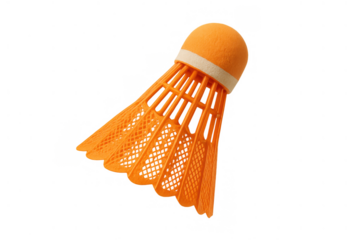 Orange plastic badminton shuttlecock on transparent background, ideal for sports, game, and recreation concepts