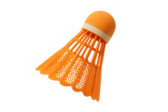 Orange plastic badminton shuttlecock on transparent background, ideal for sports, game, and recreation concepts - Powered by Adobe