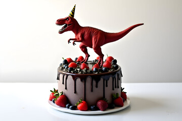 Happy Birthday Funny Rex strawberry drip cake