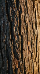 Fototapeta premium Close up macro shot of rough, weathered tree branch bark. Shows deep furrows, texture, and natural patterns of old wood ,sturdy ,macro ,cracked