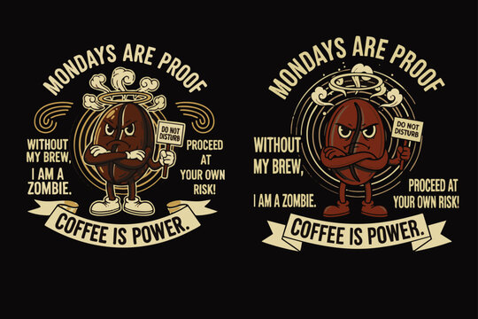 This quirky vector illustration showcases a grumpy coffee bean character, perfectly capturing that Monday morning mood for a unique t-shirt design.