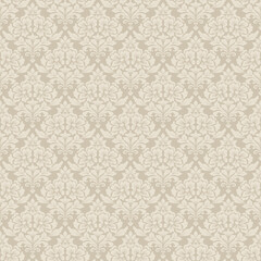 Elegant beige damask seamless pattern vector design, luxury damask pattern background, vintage damask pattern wallpaper for classic decoration.