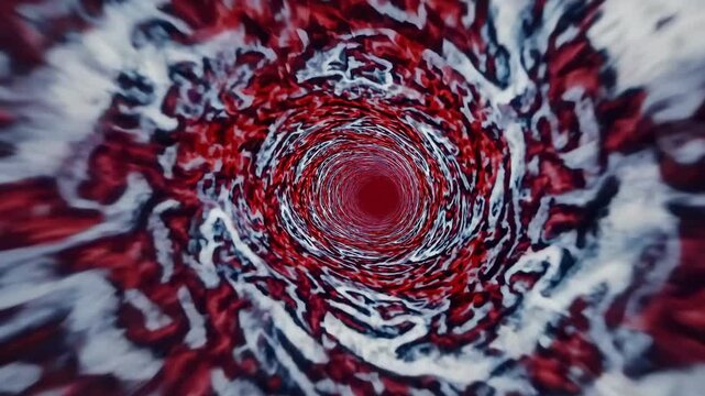 Abstract video with a swirling red and white vortex. The top-down camera angle creates a dynamic, dizzying effect, evoking motion and depth. Live desktop wallpaper.