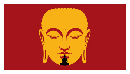 Buddha Head with Meditating Silhouette. Inner Peace Spiritual Vector Concept.