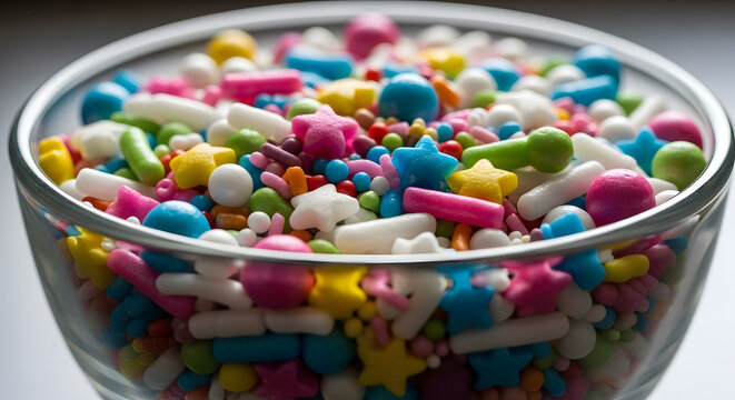 colorful candy sprinkles in glass bowl