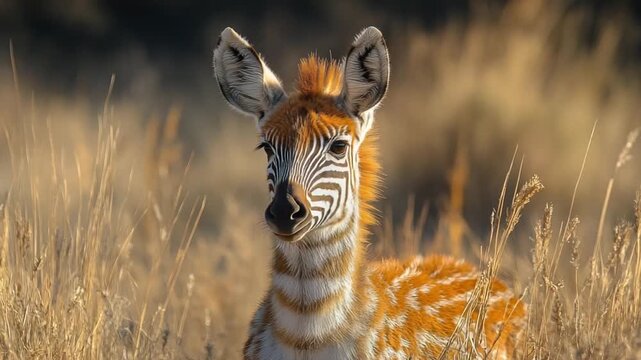 Rare Zebra Foal with African Savanna.