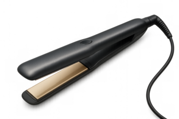 Hair straightener for styling and beauty, ceramic flat iron appliance for smooth hair, transparent background