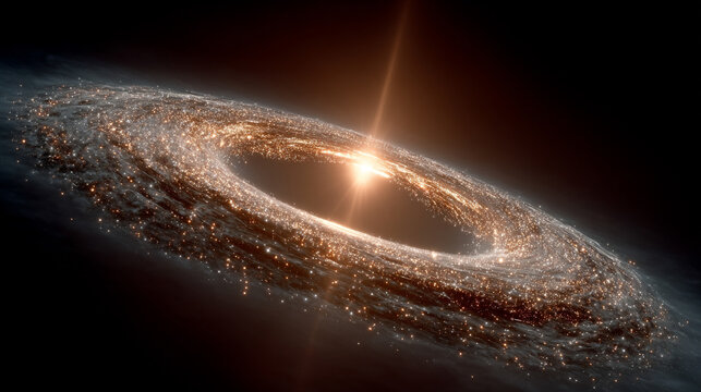 Massive black hole radiates bright hyperrealistic glow with swirling light and cosmic energy symbolizing mystery, power, and the vastness of the universe in vivid detail