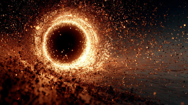 Massive black hole radiates bright hyperrealistic glow with swirling light and cosmic energy symbolizing mystery, power, and the vastness of the universe in vivid detail