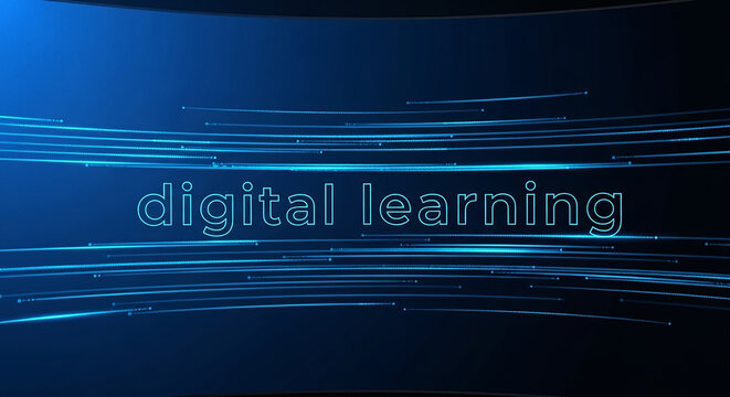 Digital learning concept with data streams on blue background